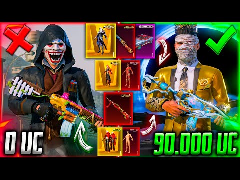 Видео: 😢 90 000 UC - ЭТО ПРОСТО ШОК... ПРОКАЧКА АККАУНТА В PUBG MOBILE! ВЫБИЛ ЗОЛОТО, ПРОКАЧАЛ СКИНЫ, МИФИК