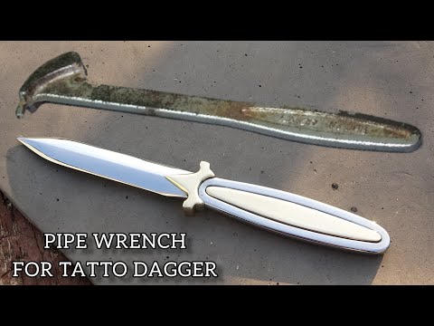 Видео: Превращение старого ржавого трубного ключа в красивый кинжал.