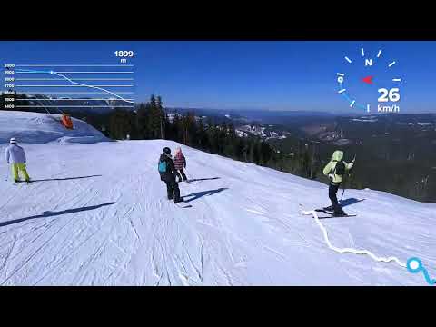 Видео: Pamporovo, Bulgaria, blue ski run Stoykite 2 /Стойките 2/ in sunny day. February 2022