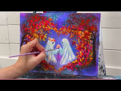 Видео: Как нарисовать маленьких привидений | Урок по акриловой живописи