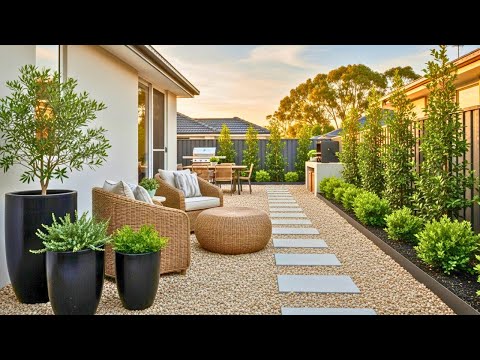 Видео: Задний двор без травы: доступные идеи для заднего двора без травы | Современная гравийная дорожка...