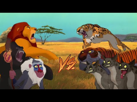 Видео: Муфаса 🦁 & Керчак 🦍 & Рафики 🐒 vs Шерхан 🐯 & Сабор 🐆 & Гиены 🐕🐕🐕