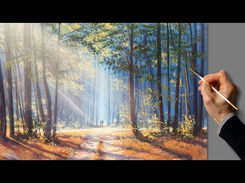 Видео: Живопись акрилом - летний пейзаж. Уроки рисования. Искусство. Красивая картина. Хобби