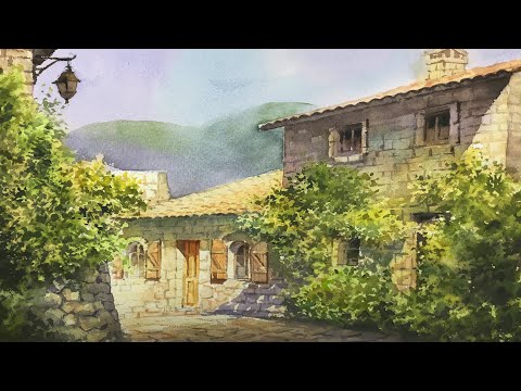 Видео: Летний солнечный свет сквозь старые дома - Акварельная живопись