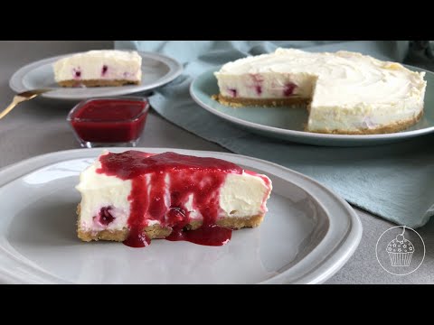Видео: ЧИЗКЕЙК без выпечки с Малиновым Соусом | Из Трех Ингредиентов | No bake Cheesecake | LENA COOKING