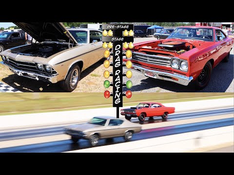 Видео: Plymouth Road Runner A12 1969 года против Chevrolet COPO Chevelle 1969 года | STOCK DRAG RACE
