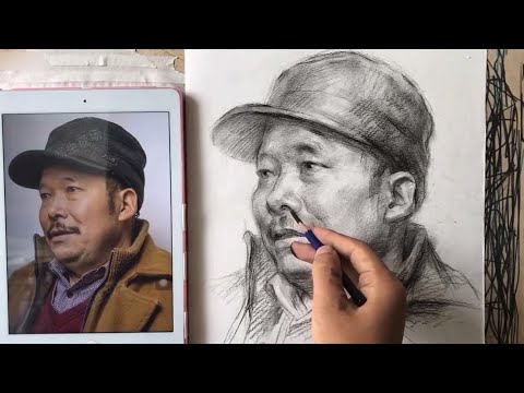 Видео: Нарисуйте портрет мужчины средних лет карандашом с использованием фото.