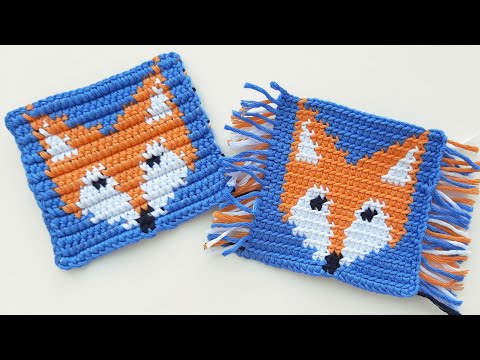 Видео: Узор Лиса - Жаккард крючком - Метод №2: С обрывом нити / Fox pattern - flat tapestry crochet