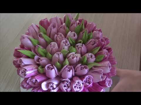 Видео: Тюльпаны из БЗК. Оформление торта.