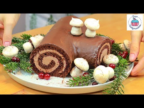 Видео: Потрясающий Торт РОЖДЕСТВЕНСКОЕ ПОЛЕНО (Bûche de Noël)