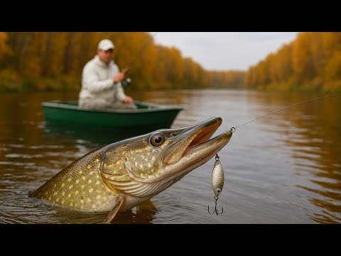 Видео: Осенняя рыбалка на Притоке Урала | Щука на блесну с лодки.