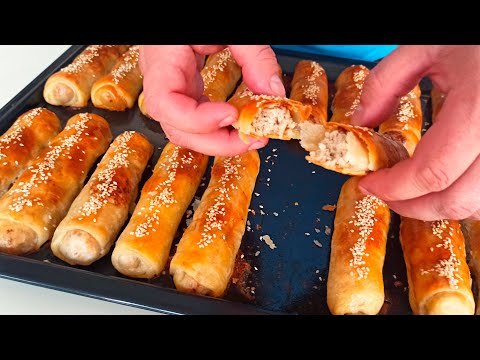 Видео: Слоёные трубочки с мясной начинкой! Готовятся и съедаются на одном дыхании!