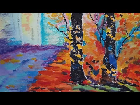 Видео: Осенний лес масляной пастелью. #art #творчество #sketch #пастель #осень #пейзаж