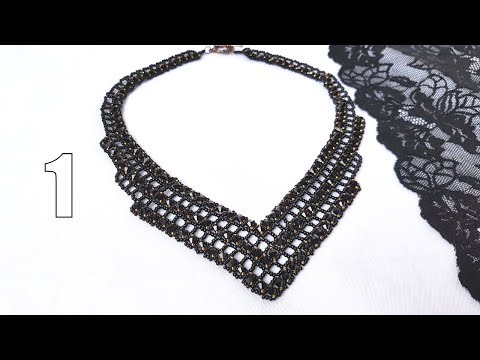 Видео: Black bicone necklace/Beaded necklace/Черное колье из бисера и биконусов/Колье из бисера/1