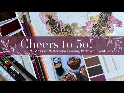 Видео: Привет 50-летию: вечеринка с абстрактной акварелью и золотыми штрихами