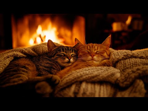 Видео: 😺 Два кота у камина 🧣 Нежное мурлыканье и потрескивание огня для релаксации