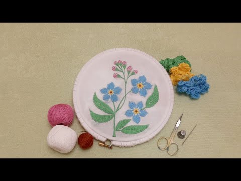 Видео: Вышивка гладью для начинающих. Вышиваем незабудки.stitch embroidery for beginners.