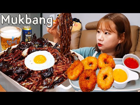 Видео: Sub)Real Mukbang-Лапша из черной фасоли с первоклассной говядиной🍜 (Чаджангмён) жареными креветками🍤