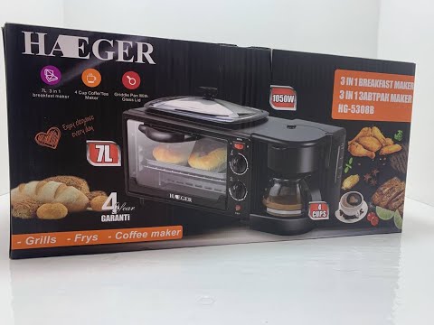 Видео: Багатофункціональна машина для сніданку тостер, духовка, кавник Haeger 5308