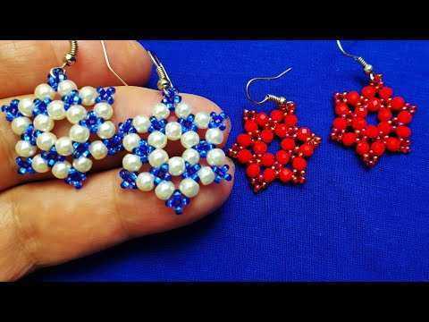 Видео: Серьги снежинки. Очень просто.Elegant earrings.Very simple.ビーズのイヤリング。 とてもシンプルで美しい