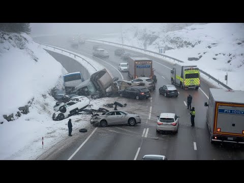 Видео: БЕЗУМНАЯ КАТАСТРОФА НА ЛЕДЯНОЙ ДОРОГЕ! Машины буксуют и сбиваются в жестокую метель.