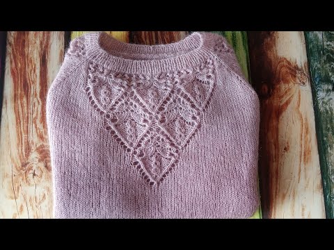 Видео: Джемпер спицами с ажурными вставками из Alize angora gold ombre batik