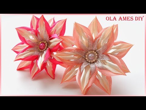 Видео: Цветы канзаши из узкой ленты/ Kanzashi Flower Tutorial/ Flores de fitas/ Ola ameS DIY