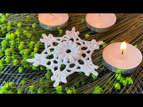 Видео: Снежинка крючком № 3, новогодний декор на ёлку