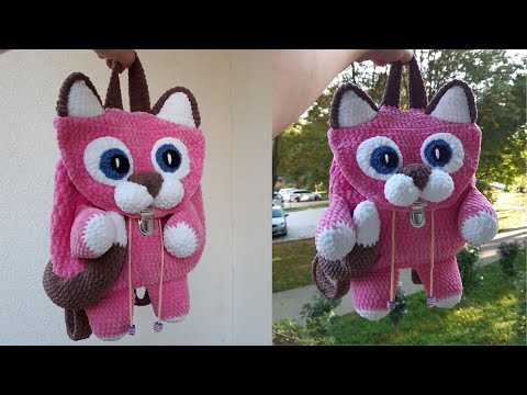 Видео: МК Вязаный крючком плюшевый рюкзак - кошка с ушками, оригинальный вязаный рюкзак быстро и легко