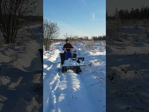 Видео: мотоблок Нева на гусиницах Крутец с отвалом и прицепом .