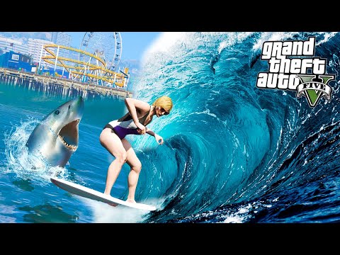 Видео: СЁРФИНГ в ЦУНАМИ оказался плохой идеей... - GTA 5 Реальная Жизнь (Моды ГТА 5)