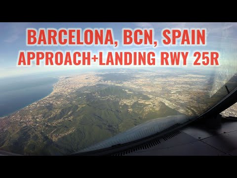 Видео: Аэропорт Барселоны, BCN / LEBL, Испания. ВПП 25R. Вид из кабины. С диспетчером. 4K.
