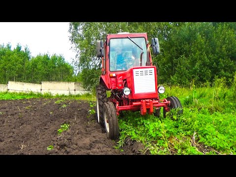 Видео: Первое испытание трактора Т-25 после ремонта! Вспашка огорода плугом виракс 2-25.