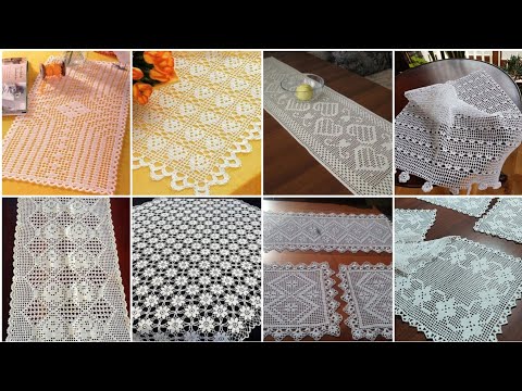 Видео: Кружевная скатерть, кружевные чехлы для журнальных столиков, модели дорожек, вязаные крючком чехл...