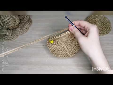 Видео: Сервировочная салфетка из джута крючком, узор "плетёнка"