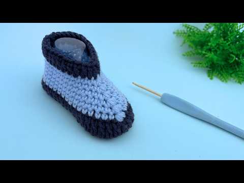 Видео: УЗНАЙТЕ НОВУЮ ПРОСТУЮ И БЫСТРУЮ модель детской обуви для вязания крючком