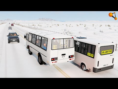 Видео: ПАССАЖИРЫ НЕ ЗНАЮТ, ЧТО У АВТОБУСА ЛЕТНЯЯ РЕЗИНА В ГОЛОЛЕД | BeamNG.drive