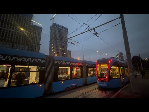 Видео: Атмосфера | Трамваи в Ростокино вечером обгоняют пробки