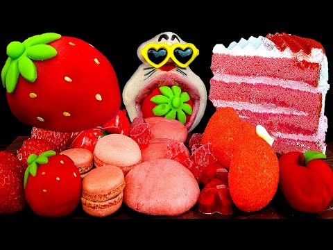 Видео: ASMR MUKBANG :) Шоу поедания клубничного десерта и красного десерта!