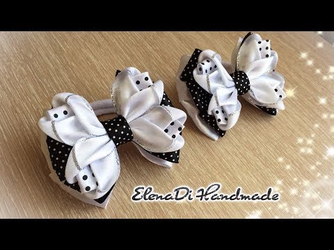 Видео: Черно-белые банты в горох из атласных лент\Канзаши