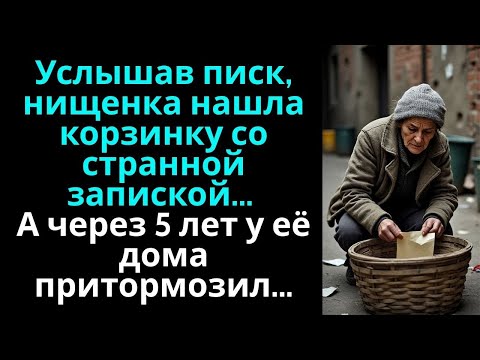 Видео: Услышав писк, нищенка нашла корзинку со странной запиской… А через 5 лет у её дома притормозил…
