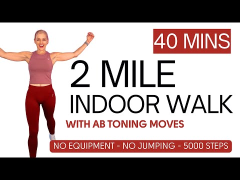 Видео: Прогулка 2 мили + укрепление пресса | 40-минутная весёлая тренировка для сжигания жира (без обору...