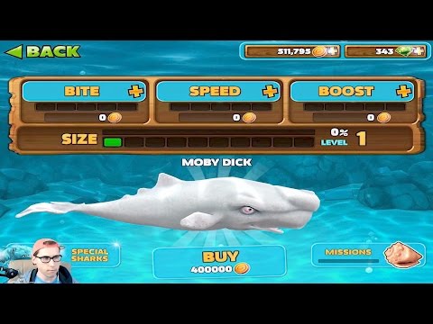 Видео: Прохождение Hungry Shark Evolution - MOBY DICK - МОБИ ДИК - 400000 Монет и МОЙ - Обзор на Акулу!