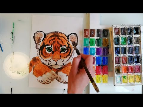 Видео: Учимся рисовать акварелью а-ля прима. Мастер-класс "ТИГРЁНОК"