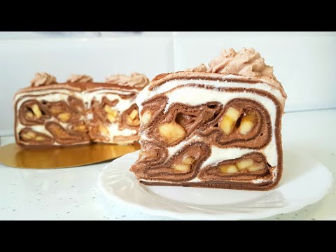 Видео: Блинный Торт с Бананами и Кремом Пломбир // Crepe cake with Chocolate crepes and Bananas