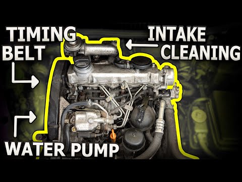 Видео: Замена ремня ГРМ ALH и очистка впускного коллектора — регулировка ГРМ Mk4 1.9 TDI, водяной насос ...