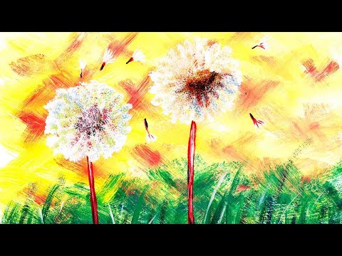 Видео: Как нарисовать одуванчики легко, красками гуашь. Рисуем цветы легко. Одуванчики красками.