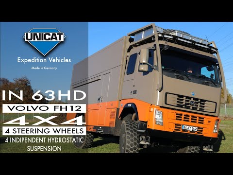 Видео: Экспедиционный автомобиль UNICAT: IN63HD Volvo FH12 от UNICAT, 4 рулевых колеса, 4 независимые по...
