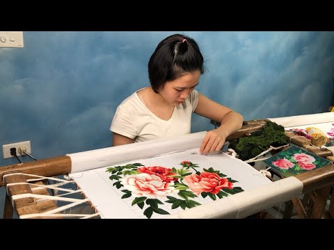 Видео: Ручная вышивка - Цветок пиона - ThuongEmbroidery