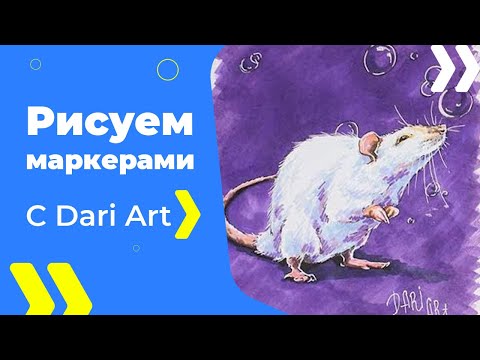 Видео: Бесплатный урок рисования! Как нарисовать белую крысу! Маркеры для начинающих! #Dari_Art